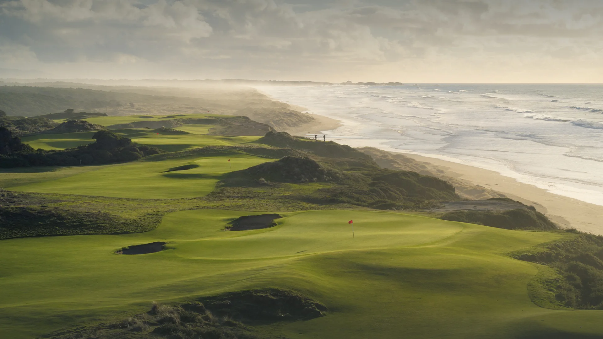 Wooden bunker in coastal Argentina dunes at evening
